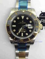 NEW UPGRADED Swiss Replica Rolex Submariner Watch 2-Tone Black Dial Diamond Markers